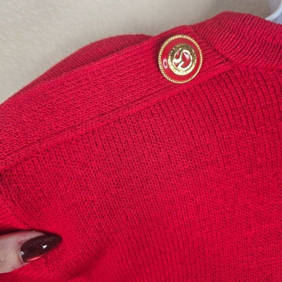 Vintage St John Santana Knit Skirt Sweater Set Womens 4 Red Gold Buttons - Picture 9 of 13